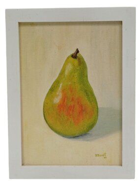 Noreen Blewitt Green Pear Still Life  Limited Edition Framed Canvas Print 7.75"